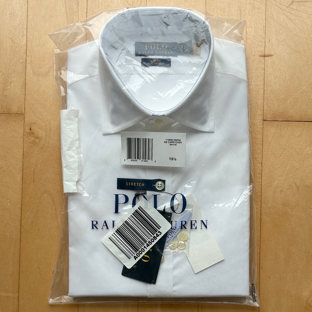 Ralph Lauren Men’s White Dress Shirt with Navy Logo